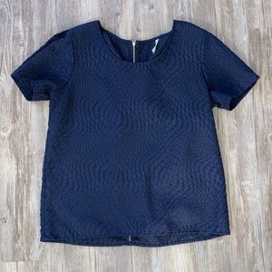 Navy Textured Short-Sleeved Blouse